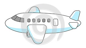 Flying cartoon airplane. Travel illustration and tourism item.