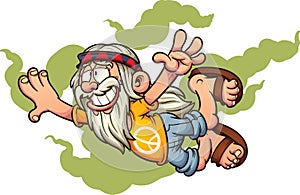 Flying cartoon hippie.