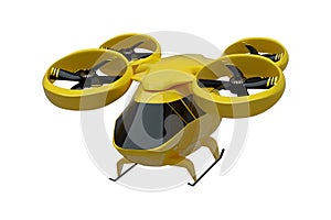Flying city transport, city car drone Isolated on a white background. Car with propellers. 3D illustration, 3D rendering, copy