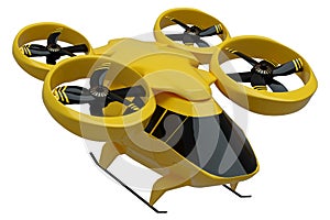 Flying city transport, city car drone Isolated on a white background. Car with propellers. 3D illustration, 3D rendering, copy