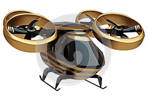 Flying city transport, urban electric car drone Isolated on a white background. Car with propellers, clean air. 3D illustration,