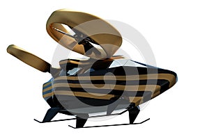 Flying city transport, urban electric car drone Isolated on a white background. Car with propellers, clean air. 3D illustration,