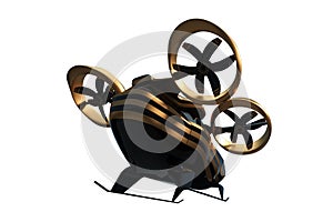 Flying city transport, urban electric car drone Isolated on a white background. Car with propellers, clean air. 3D illustration,