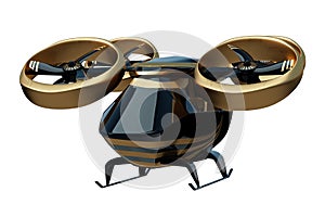 Flying city transport, urban electric car drone Isolated on a white background. Car with propellers, clean air. 3D illustration,