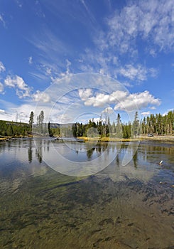 Flying clouds over the river in the USA