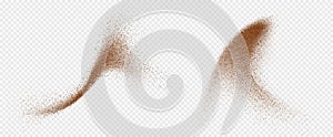 Flying coffee or chocolate powder, dust particles in motion, ground splash i