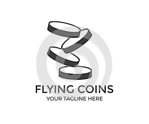 Flying coins, realistic falling money logo design. Financial wealth symbol, Gambling game winner money rain vector design.