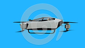 flying copter car, drone. future concept. Green screen isolate. 3d rendering.