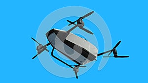 flying copter car, drone. future concept. Green screen isolate. 3d rendering.