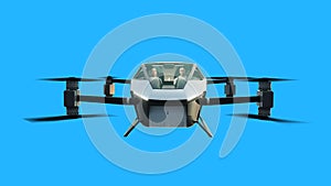 flying copter car, drone. future concept. Green screen isolate. 3d rendering.