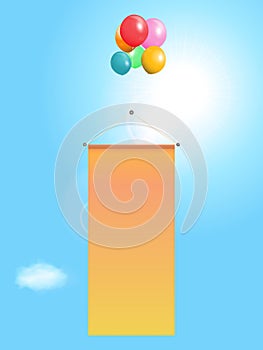 Flying Copy space banner with balloons on sunny sky