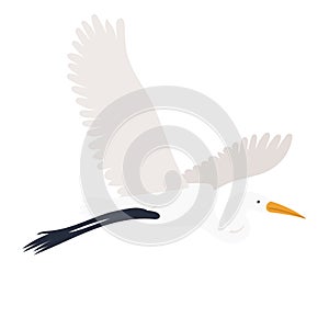 flying crane flat design, isolated on white background
