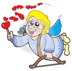 Flying cupid with magic wand