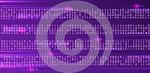 Flying data illustration. Analytics, sorting, structuring, transferring information. Blue background with data flow. Binary code,