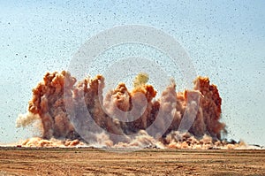 Flying debris and dust clouds