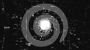 Flying Through Digital Data technologic tunnel. Big Data Digital tunnel square with futuristic matrix. Binary code