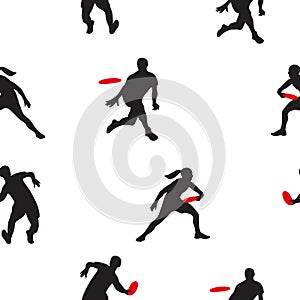 Flying disc ultimate frisbee players seamless pattern