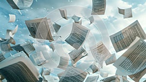 Flying Documents in Sky. AI generated