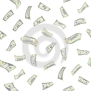Flying Dollars Seamless Pattern Vector. Cartoon Money Bills Banknotes. Falling Finance. Isolated Illustration