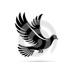 Flying dove bird silhouette. Peace symbol. Vector illustration
