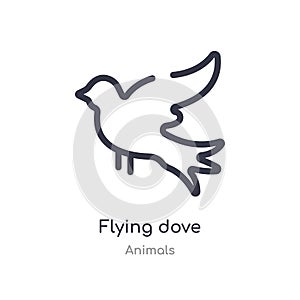 flying dove outline icon. isolated line vector illustration from animals collection. editable thin stroke flying dove icon on
