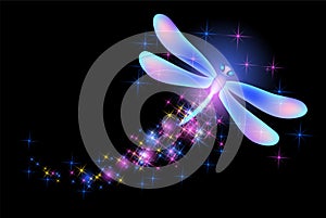 Flying dragonfly with sparkle and blazing trail