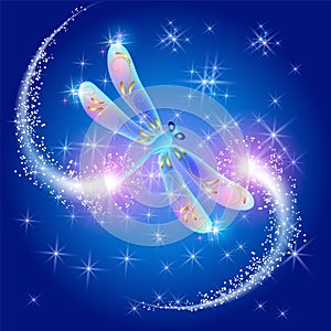 Flying dragonfly with sparkle and blazing trail photo