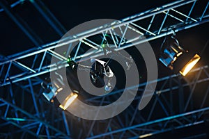 Flying drone above the stage