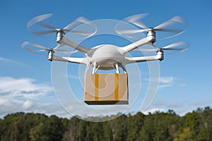 Flying drone carrying express packages, future of high tech shopping