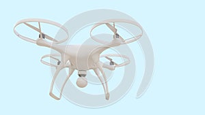 Flying drone isolated on blue background, 3d-rendering