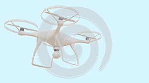 Flying drone isolated on blue background, 3d-rendering