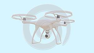 Flying drone isolated on blue background, 3d-rendering