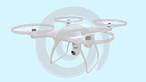 Flying drone isolated on blue background, 3d-rendering