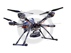 A flying drone isolated on transparent background.