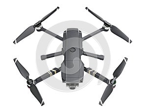 A flying drone isolated on transparent background.