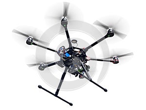 Flying drone isolated on white