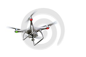 Flying drone, quadrocopter with rotating propellers and action c