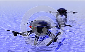 Flying drones investigating water surface
