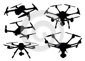 Flying drones in a set.