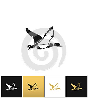 Flying duck silhouette or hunting target vector icon