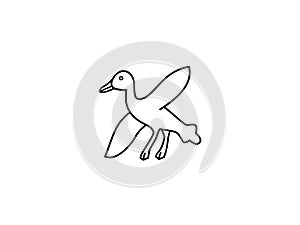 Flying duck sketch, art or shape isolated on white background. Animals and birds concept.