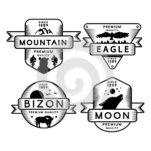 Flying Eagle and Bizon, Moon and Mountain Set Logo