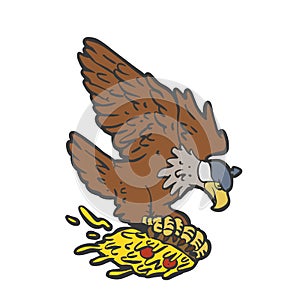 Flying eagle holding a pizza