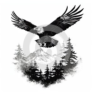 Flying eagle prey bird illustration, isolated on white