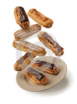 Flying eclairs with different icing and filling