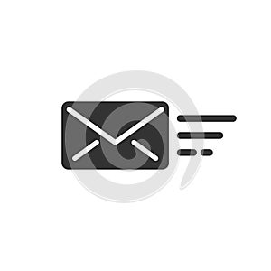 Flying envelope icon in simple design. Vector illustration