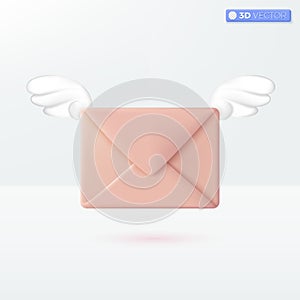 Flying envelope with wings icon symbols. incoming mail notification, letter online email concept. 3D vector isolated illustration