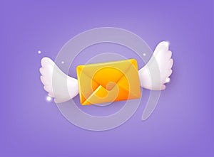 Flying envelope wings, incoming mail notify, newsletter and online email concept. 3D Web Vector Illustrations photo