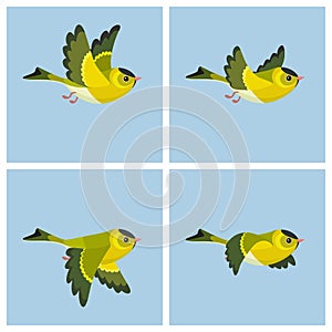 Flying European Siskin male animation sprite sheet