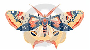 Flying exotic butterfly. Tropical moth with beautiful colorful wings. Summer insect, top view. Modern flat graphic